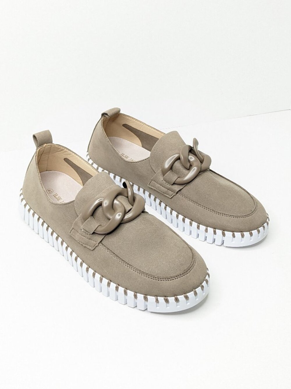 Isle Jacobsen Tulip Slip-On Loafers Grey Beige Womens 40 (US 10)